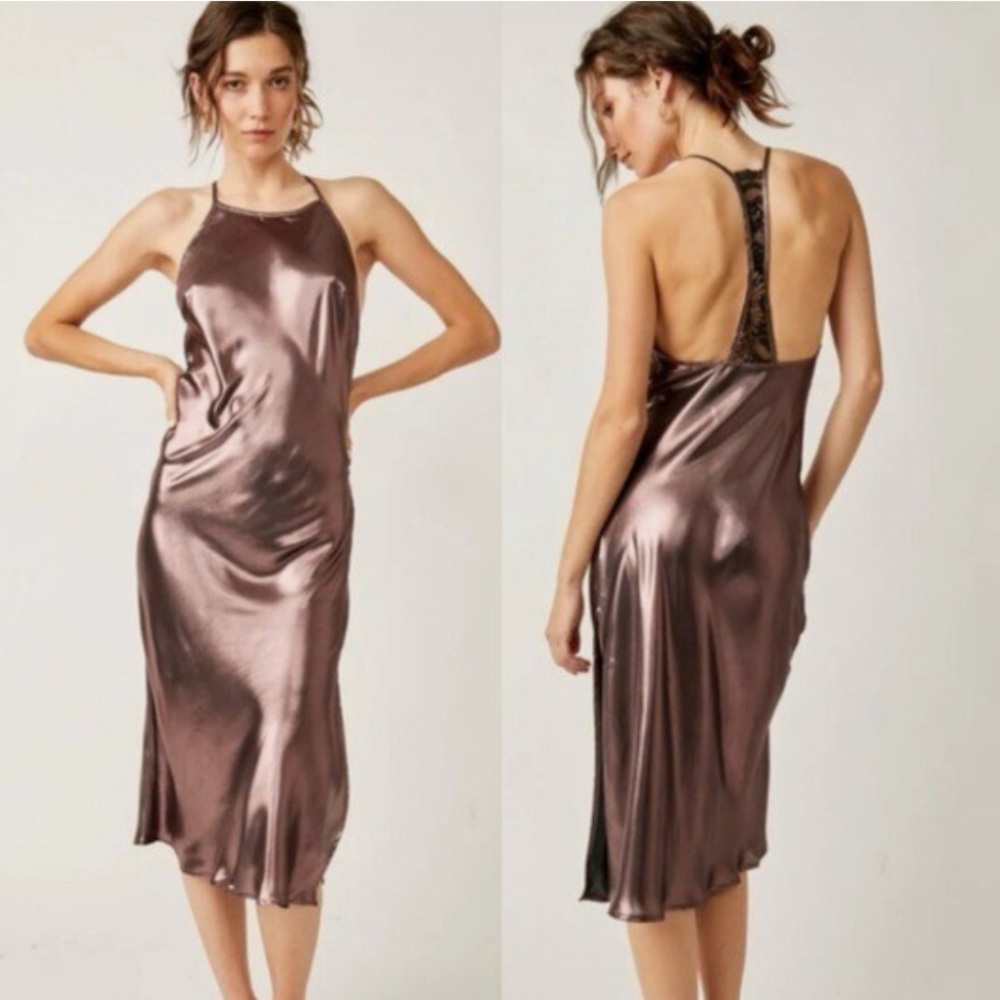 Free People Sunset Shimmer Midi Slip Dress In Color MORGANITE